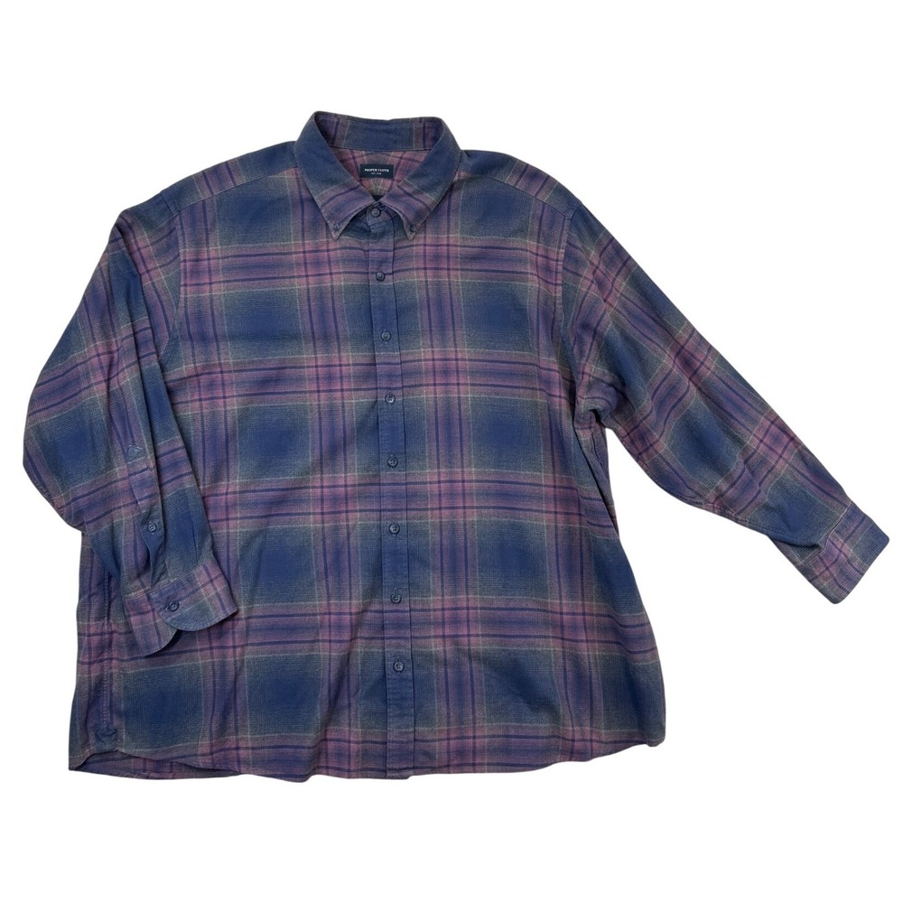 Proper Cloth Shirt Mens 19-33 Pink Navy‎ Plaid Flannel Cotton Untuck Button-up
